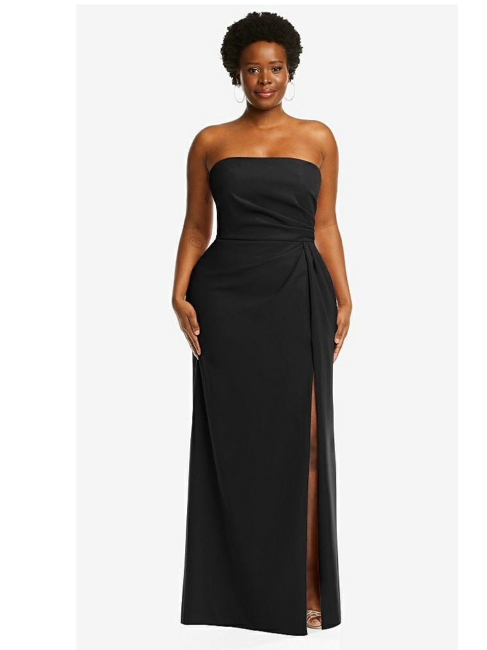 After Six: STRAPLESS PLEATED FAUX WRAP TRUMPET GOWN WITH FRONT SLIT IN BLACK